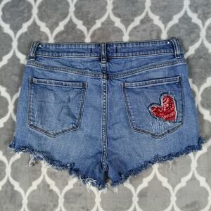 Western Cowgirl Denim Shorts Women Size Large Stretch Bandana Heart Lace Up